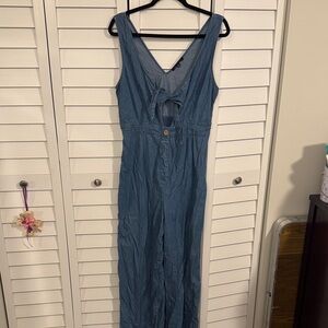 Haute Monde Blue Denim Jumpsuit with Front Tie